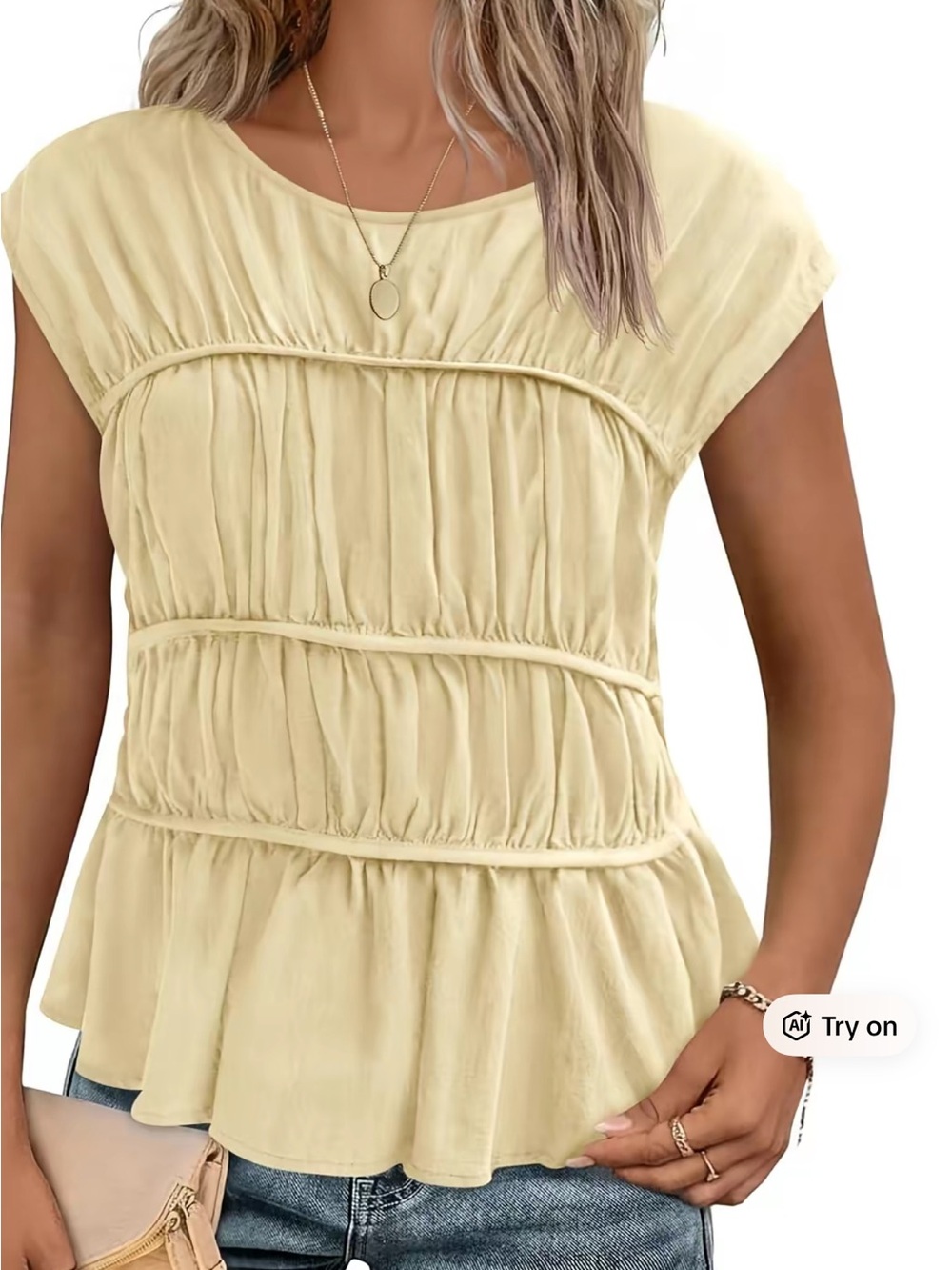 Trendy boutique Cream Gathered Peplum Blouse